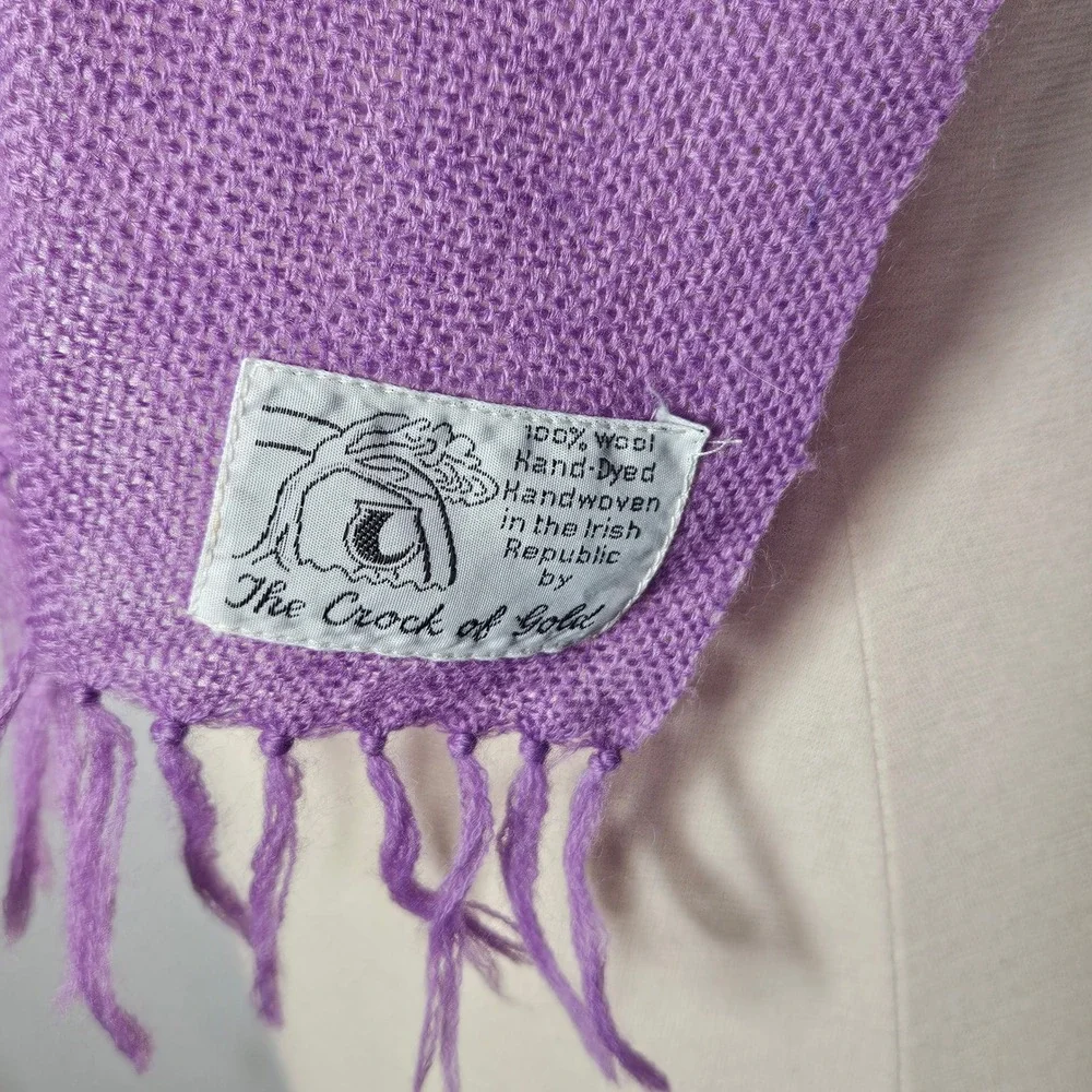 The Crock of Gold‎ Purple 100% Wool Handwoven Irish Scarf Shawl Wrap Fringe